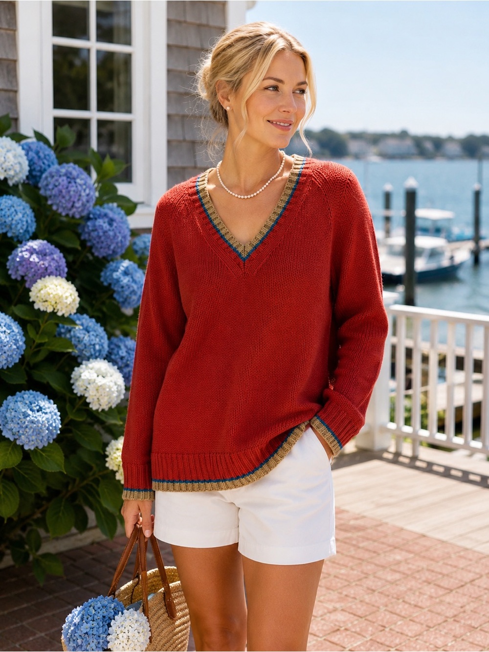 VINTAGE PENDLETON Classic V-Neck Preppy Collegiate Tennis Sweater in Brick, M